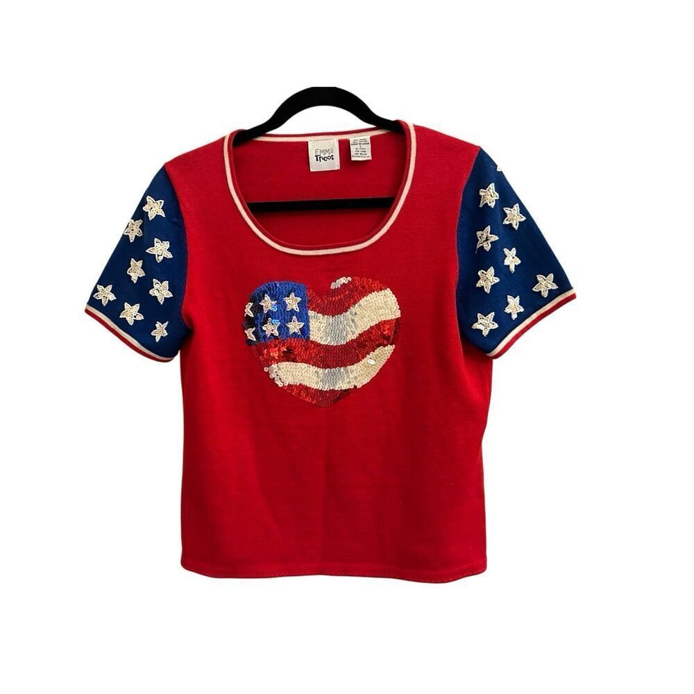Emma Tricot Beaded Sequined Flag Sweater Size S 4th of July America 250 American